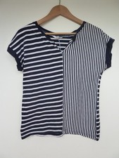 WHITE STUFF blue white striped CONTRAST ORGANIC COTTON BRETON top Size 12