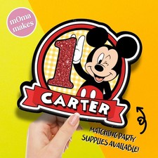 Mickey mouse cake topper - personalised party supplies, stickers, badge & more!
