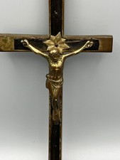 Vintage Brass and Ebony Crucifix Cross Catholic Religious 20cm Wall Hanging