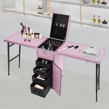 Portable Nail Table Desk, Foldable Rolling Manicure Table, 2 Desktop Case