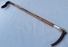Antique Riding Hunting Crop - Bamboo with Antler Handle & Silver Collar 1927