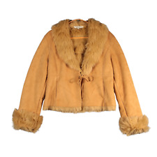 Laura Ashley Y2K Afghan Jacket Size Medium Tan Suedette Penny Lane Boho Hippy