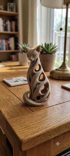 Printed abstract cat statue - printed,