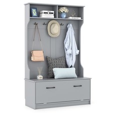 COSTWAY 3-in-1 Freestanding Hall Coat Rack Stand Shoe Bench-Grey