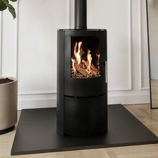 Round Cast Iron 5kW Log Burning Multi-Fuel Stove in Black - AmberGlo AGL070