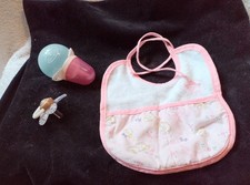 BABY ANNABELL  DOLLS  DUMMY + bottle  and BIB ,GENUINE ZAPF  for 43cm DOLL.