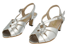 Ladies Ex display Equity Silver Foil Open toe Heeled Sandals UK 3.5 E: Sarah