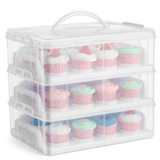3 Tier Cupcake Carrier Cakes Holder Stackable Plastic Storage Box Birthday Party