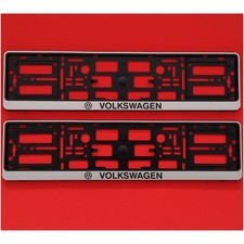 2xSILVER NUMBER PLATE SURROUNDS HOLDER FRAME PAIR FOR ANY VOLKSWAGEN VW CARS VAN
