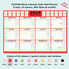 2025 year wall planner block calendar style landscape 14 colours 6 sizes [F]