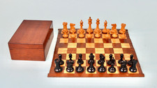 Antique English Staunton Chess Set stamped  & Wood Roll-Up Board