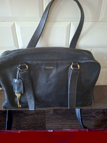 Fossil black leather satchel - leather,