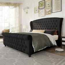 Luxury Tulip Wing Sleigh Bed With/Without Ottoman Gas Lift Storage in Soft Plush