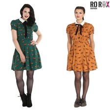 Hell Bunny Vixey Dress Fox 1960's Vintage Retro Style Velvet Bow Day Party Short