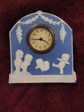 KEWPIE ROSE O'NEILL JASPERWARE BLUE  MANTLE CLOCK