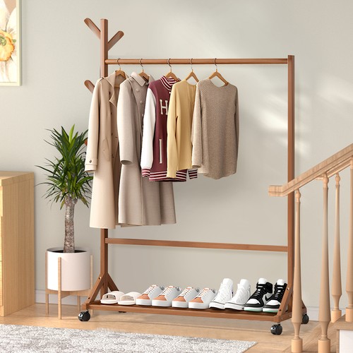Wooden clothes rail - clothes, open