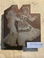 VERY LARGE VINTAGE METAL on WOOD PRINTING BLOCK DANCE DANCING LETTERPRESS STAMP