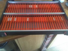 Used fishing seat box.RIVE 30mm BLACK WINDER UNIT WITH ORANGE 13CM WINDERS