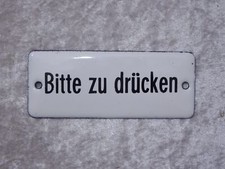 Antique Original Enamel Sign Curved Please Press - Vintage - 10 X 4 Cm