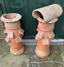 Vintage Buff Clay Chimney Pots, Set Of Two. Good Condition. Height 89 cm