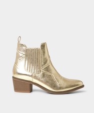 Joe Browns Women's Gold Metallic Western Ankle Boots