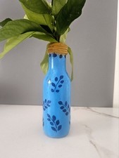 Hand-Painted Blue Glass Bottle