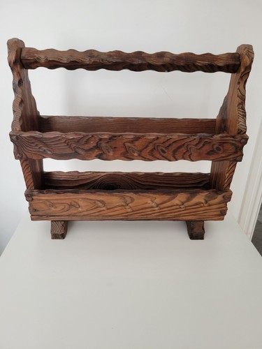 Rustic wooden magazine rack - rustic,