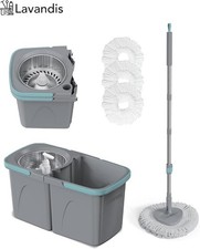 Mop Bucket Set 360° Spin Rotating Dual Dry Mop Bucket With 3 Microfiber Heads