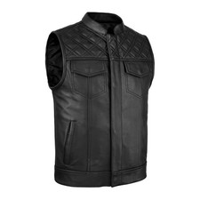 Leatherick Men’s Groove Club Black Diamond SOA Leather Motorcycle Waistcoat Vest