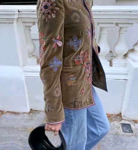 Zara green velvet - green, embroidered