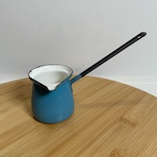Vintage Blue White Enamel Melting Pot Enamelware Butter Syrup Turkish Coffee