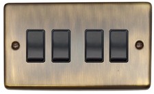 G&H CAB4B Standard Plate Antique Brass 4 Gang 1 or 2 Way Rocker Light Switch