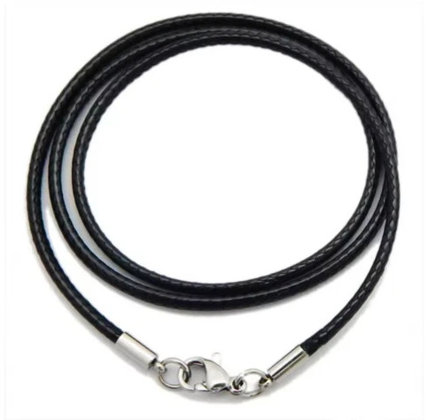 Black genuine leather necklace - leather,
