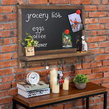 Chalkboard with Hooks 42 x 30cm Wooden Frame Chalk Board with Shelf for Kitchen