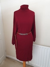 Galliano Designer Dark Red Midi Dress Size 42 Wedding Formal Party Long Sleeves