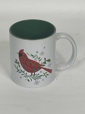 Christmas cardinal Ceramic Mug with Floral Design and Green Interior Ganz 12 Oz 