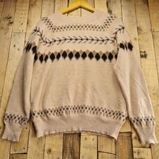 US Import Icelandic Nordic Faire Isle Style Womens Tan Jumper Pullover Size M