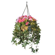 Artificial Hanging Basket Flowers/Ivy with LED Fairy Lights Indoor/Outdoor Decor