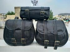 Waxed Leather Saddlebags Saddle Panniers For Motorcycle 3 Bag Side Pouch 3 Bags