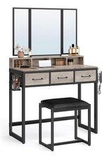 VASAGLE Dressing table with 3-piece folding mirror, hair dryer holder, cosmetic