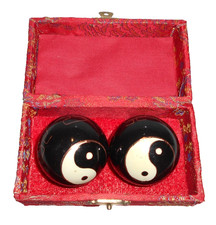 Vintage Chinese Health / Exercise Enamel Chiming Ying Yang Balls 45 mm