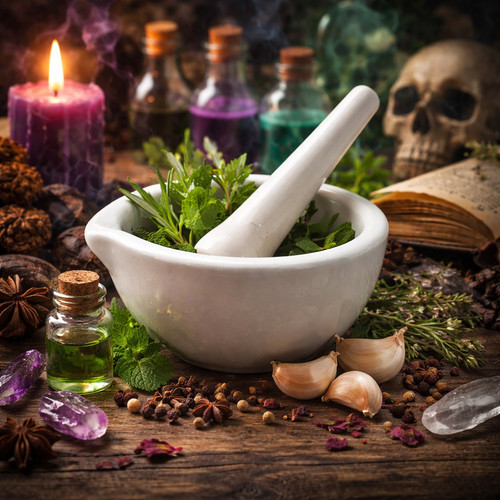 Mortar pestle witchcraft - &,