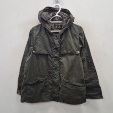 Barbour Heron Cape Wax Waterproof Green Country Rain Hood Coat Jacket Size UK 14