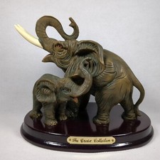 The Crosa Collection - African Elephant with Calf Figure - Wooden Base - Ht 17cm