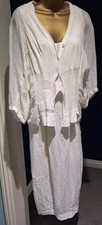 CREA CONCEPT IVORY LINEN MIX FINE KNIT 3 PIECE DRESS/TOP/ CARDIGAN - SIZE 38-40