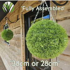 Best Artificial 28cm & 38cm Moss Grass Hanging Basket Home Garden Topiary Balls