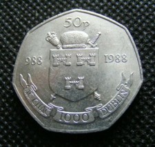 Irish 1988 Ireland Old 50p Commemorative Fifty Pence Coin Dublin Millennium 