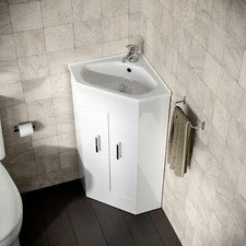 Modern Corner Basin Sink 550 mm White Vanity Cabinet Floor Standing | Zeller