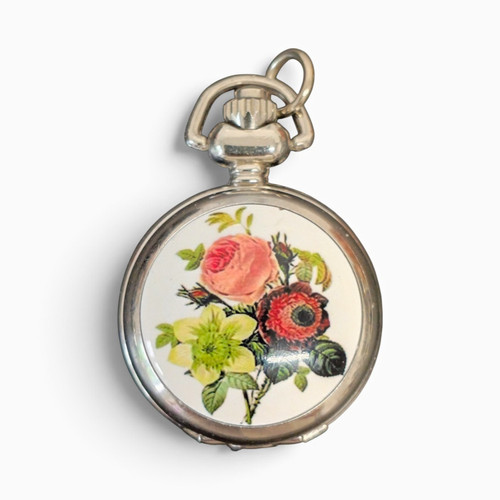 Silver tone floral half hunter - silver,