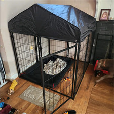 Outdoor Metal Dog Kennel Outside Run with Doggy Door&Roof Pet Dog Cage Enclosure